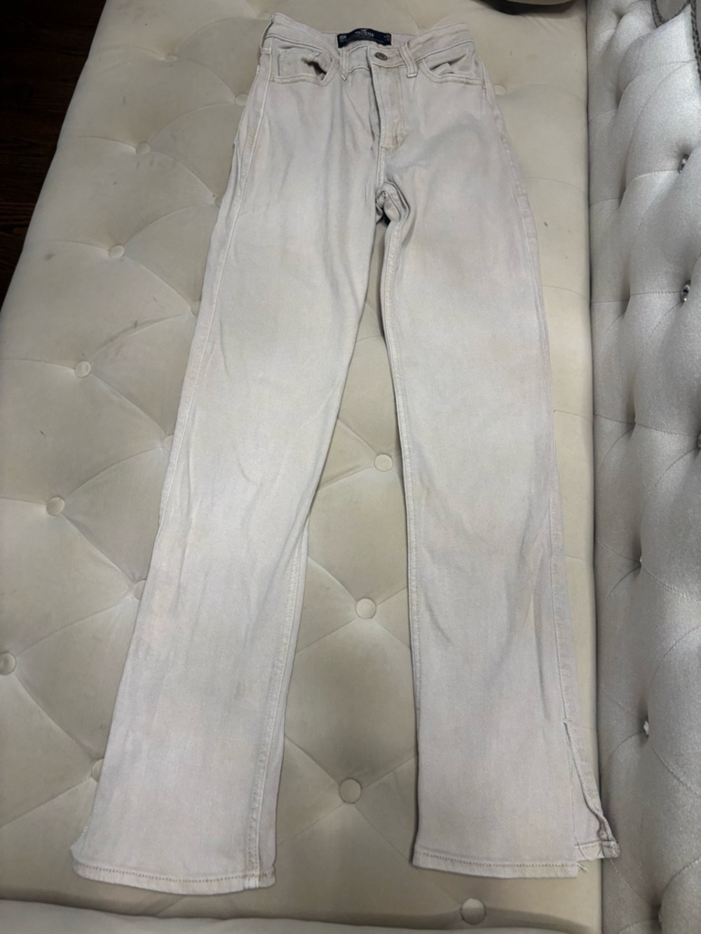 Hollister Light Beige High-Rise Straight Jeans